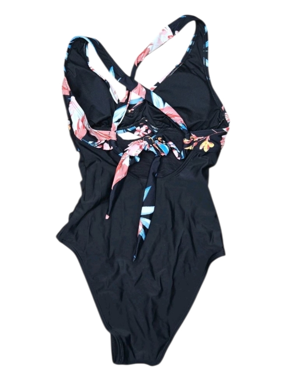 CUPSHE Womens Black Colorful Floral Print Tummy Contour One Piece Swimsuit Small - Picture 3 of 11